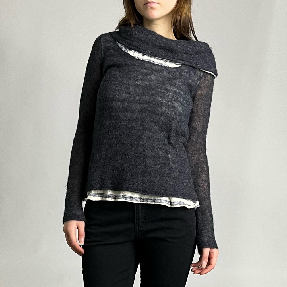 Layered stripe and grey wool sweater